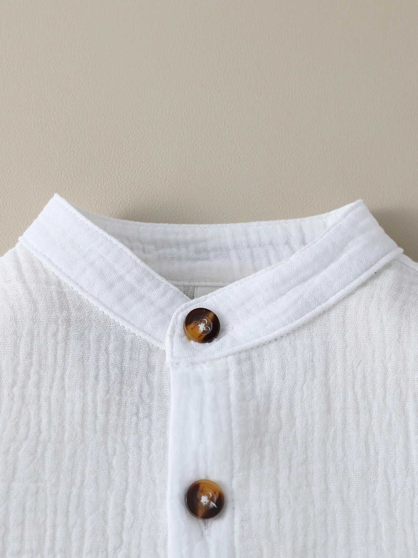 Boy Solid Color Cotton Soft Shirt Chest Pocket Stand Collar Short Sleeve Gentleman Shirt For Boys 1-3Y Summer Clothes