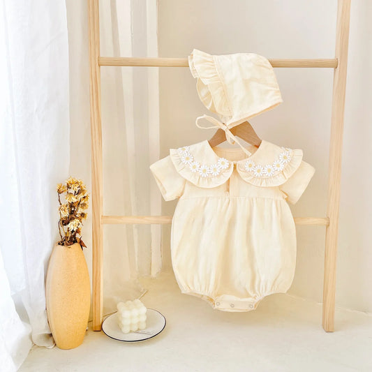 Sanlutoz Princess Floral Newborn Baby Girls Bodysuits Cotton Summer Short Sleeve Girls Clothing Cute with Hat