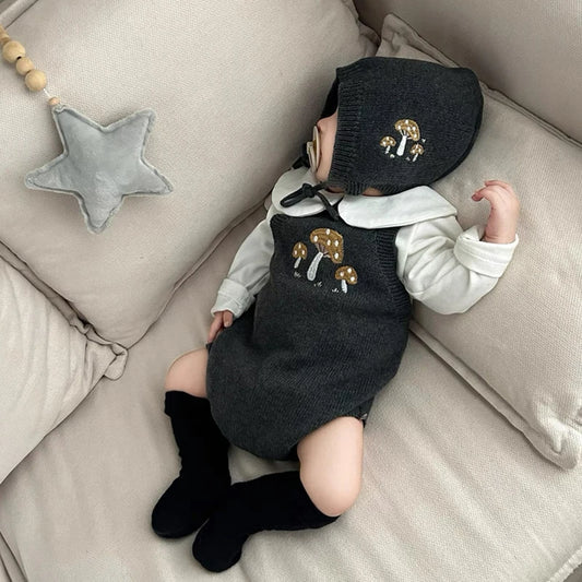 New Autumn Infant Romper Baby Girls Knitted Jumpsuit+Hat Sleeveless Embroidery Toddler Baby Girl Knitting Romper Baby Clothing