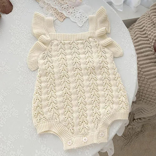 Autumn Spring Children Clothes Toddler Baby Girl Romper Sleeveless Solid Color Hollowed Out Knitting Infant Baby Girls Jumpsuit