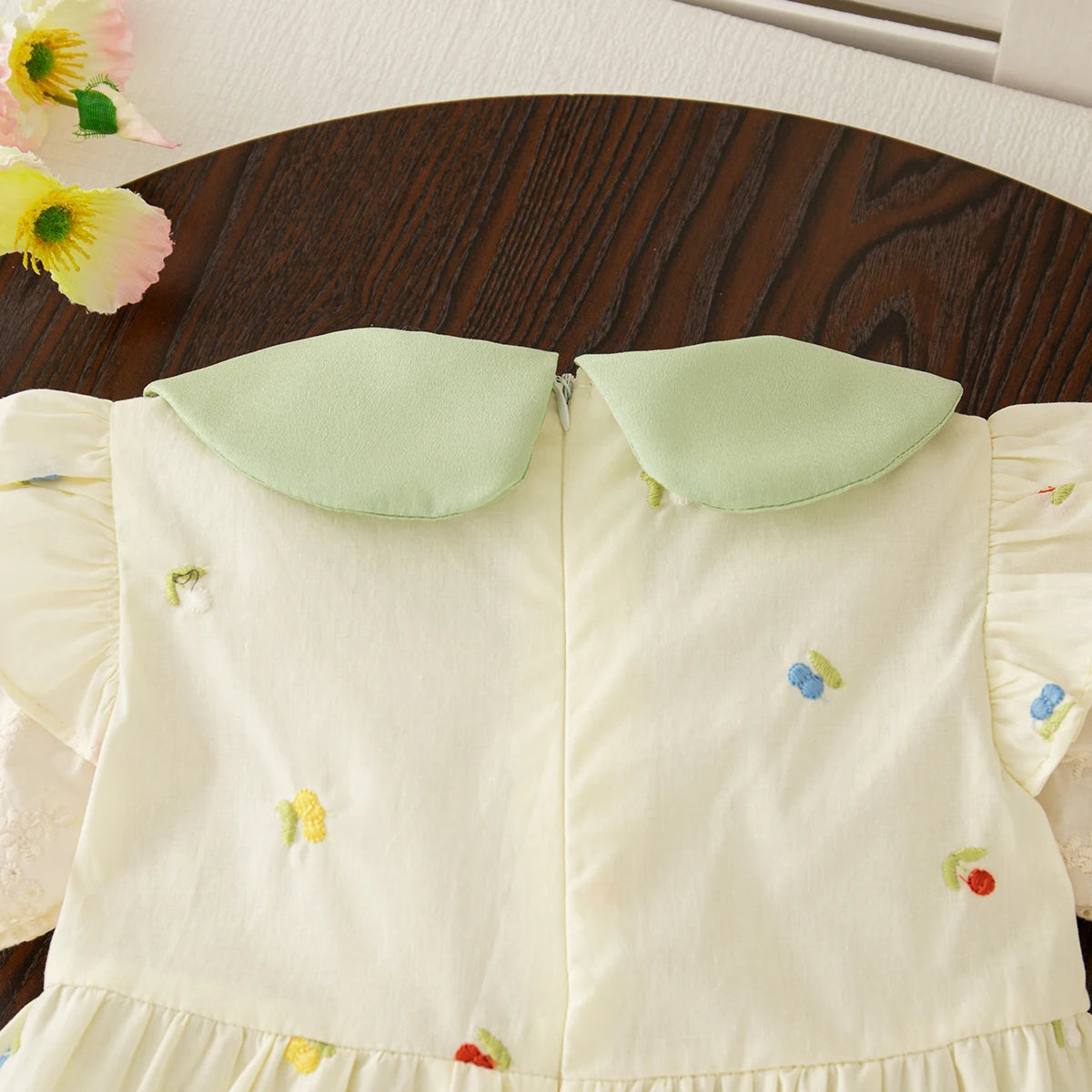 Baby Girl Clothing Summer Bow And Floral Pattern Doll Neck Girl Kid's Dress Cute Gentle Casual Baby Girl Dress