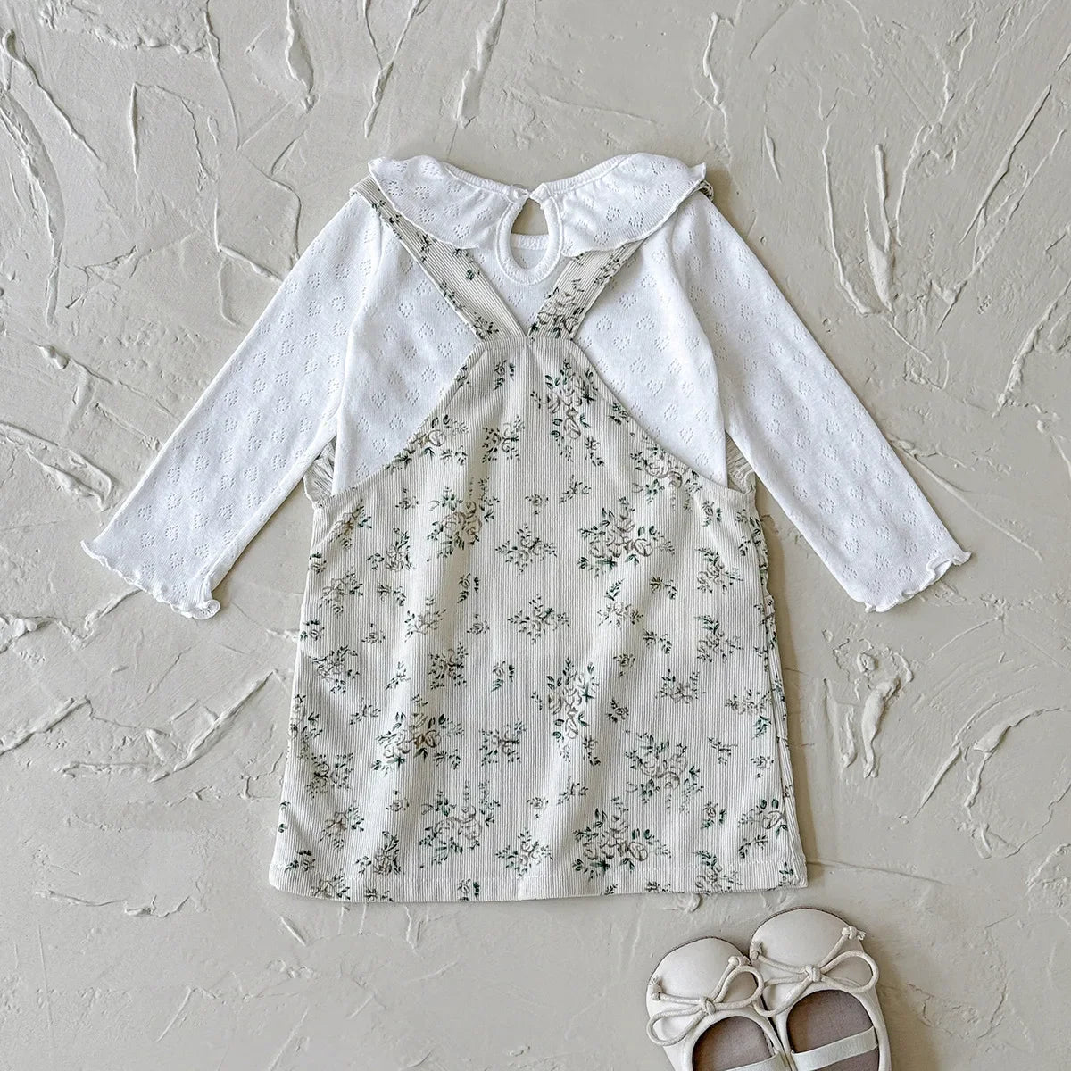 Newborn Clothes Girl 2Pcs Set Ruffle Collar Textured Top and Corduroy Floral Pinafore Dress 0-3Y Baby Girls Daily Outfit