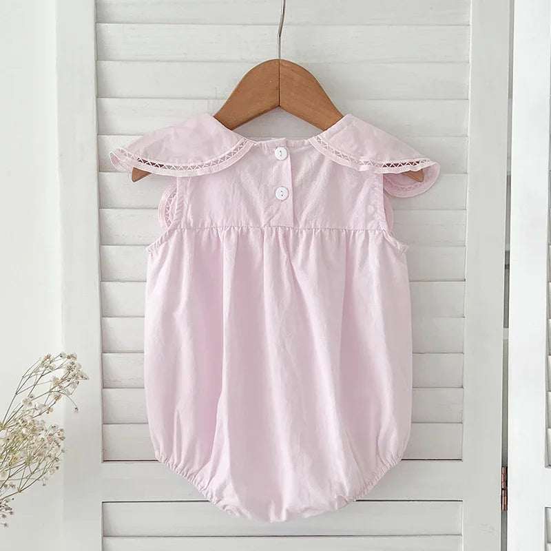 Summer 0-24M Baby Girl Clothing Petal Collar Newborn Baby Girl Romper Sleeveless Cotton Splicing Toddler Baby Girls Jumpsuit