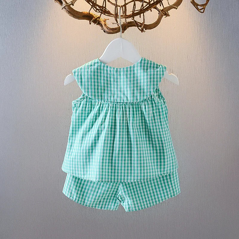2025 Baby Girl Summer Clothes Sets Infant Kid Cute Fruit Cotton Girls Plaid Sweet Princess 2pcs Suit Children's Clothing Clothes