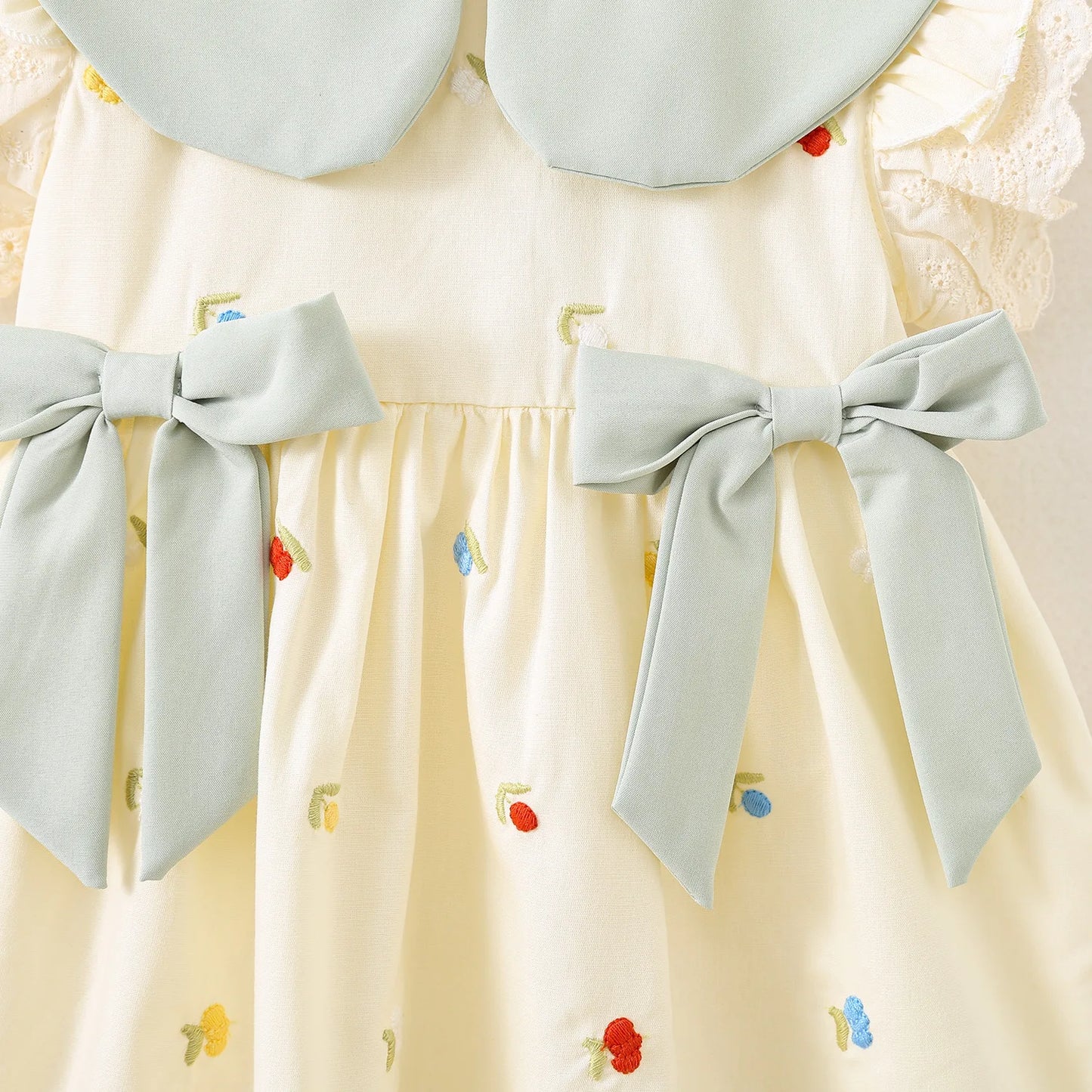 Baby Girl Clothing Summer Bow And Floral Pattern Doll Neck Simple Gentle Baby Dresses Cute Casual Girl Kid's Dress
