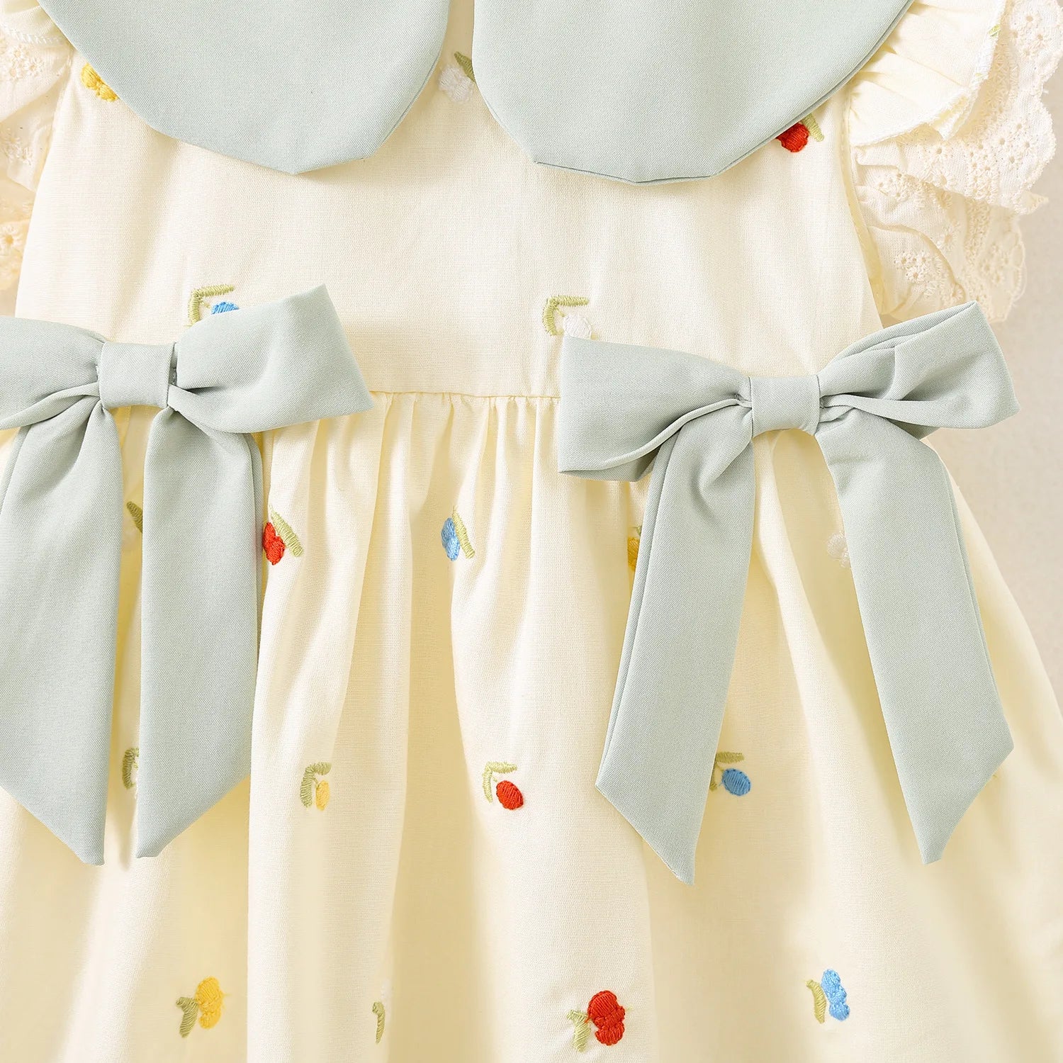 Baby Girl Clothing Summer Bow And Floral Pattern Doll Neck Simple Gentle Baby Dresses Cute Casual Girl Kid's Dress