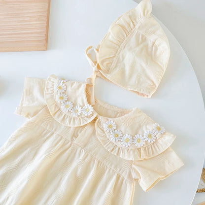 Sanlutoz Princess Floral Newborn Baby Girls Bodysuits Cotton Summer Short Sleeve Girls Clothing Cute with Hat
