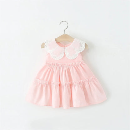 Baby Girl Clothing Summer New Sleeveless Solid Color Baby Dresses Sweet Ruffle Collar Casual Dresses For Girls