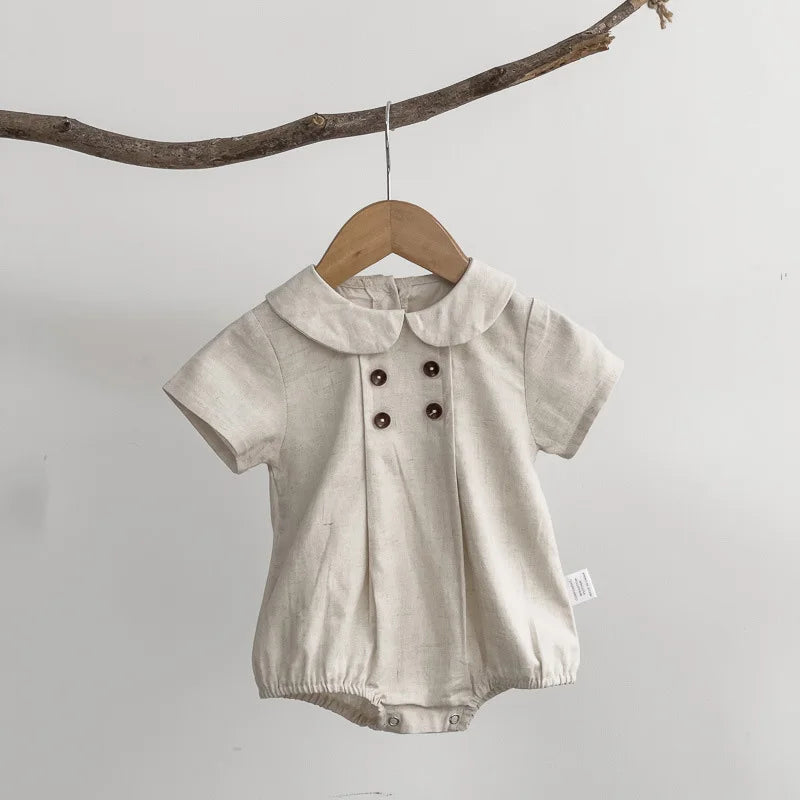 Summer Toddler Kids Stripe Bodysuit Boys Loose Turndown Collar Jumpsuit Girls Baby Thin Crawlwear Onesie Clothes One Piece