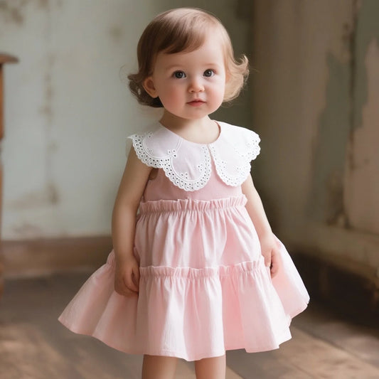 Baby Girl Clothing Summer New Sleeveless Solid Color Baby Dresses Sweet Ruffle Collar Casual Dresses For Girls