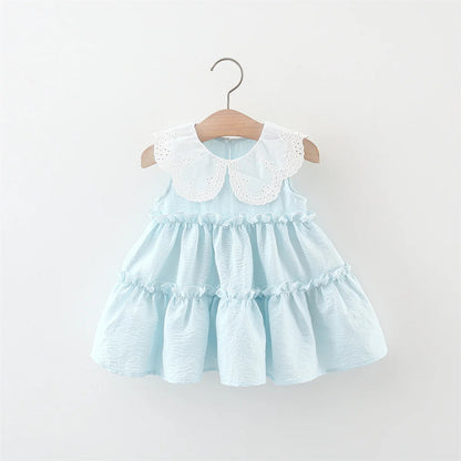 Baby Girl Clothing Summer New Sleeveless Solid Color Baby Dresses Sweet Ruffle Collar Casual Dresses For Girls
