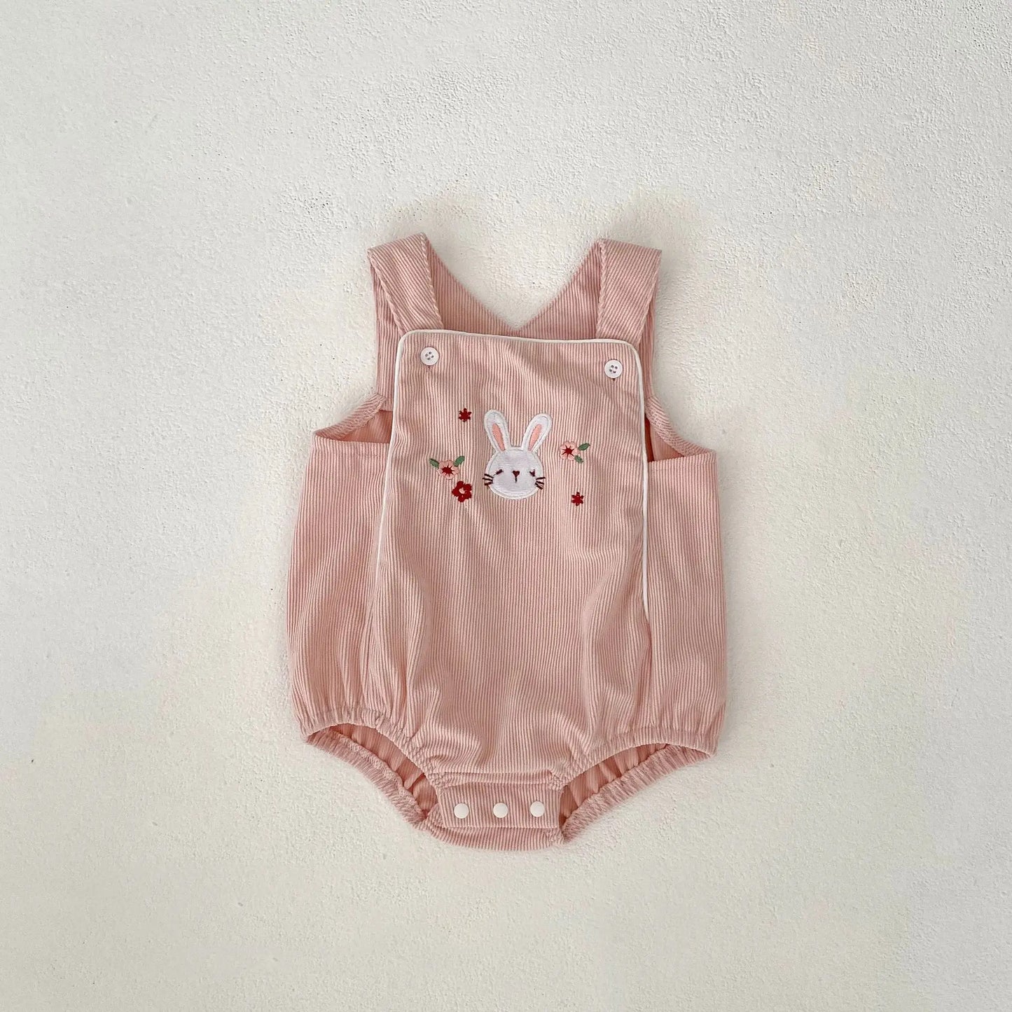 New autumn baby clothing for 0-3 years old, fashionable baby girl jumpsuit, corduroy rabbit embroidered triangle jumpsuit