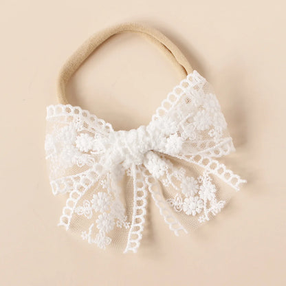 Baby Nylon Bow Headband for Girls Soft Headbands Cute Elastic Children Hairbands Embroided Flower Toddler Hair Accessories