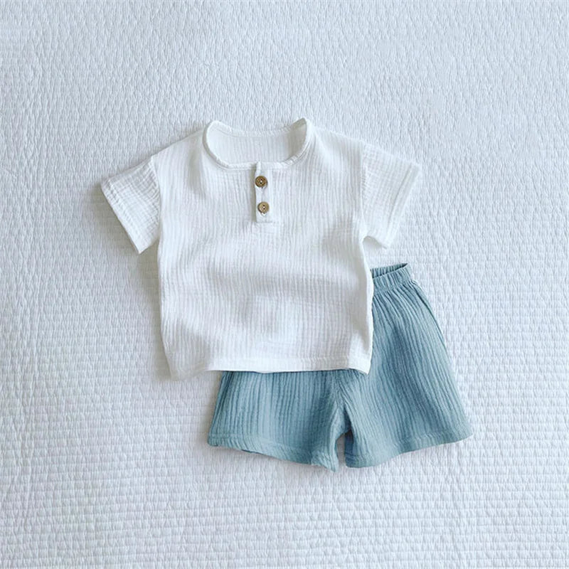 2Pcs Spring Summer Baby Boy Clothes Soft Cotton Solid T-shirt +Shorts Casual Toddler Kids Suits