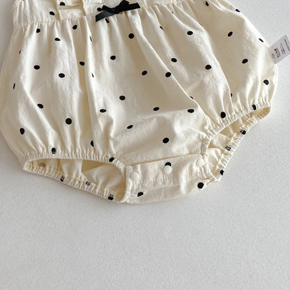 New Korean Japanese Polka Dot Newborn Baby Girl Romper Sleeveless Bow Infant Outfit Bodysuit 0-24M Loose Style Baby Jumpsuit