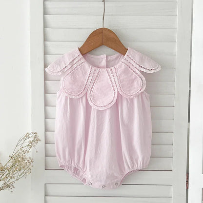 Summer 0-24M Baby Girl Clothing Petal Collar Newborn Baby Girl Romper Sleeveless Cotton Splicing Toddler Baby Girls Jumpsuit