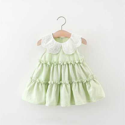 Baby Girl Clothing Summer New Sleeveless Solid Color Baby Dresses Sweet Ruffle Collar Casual Dresses For Girls