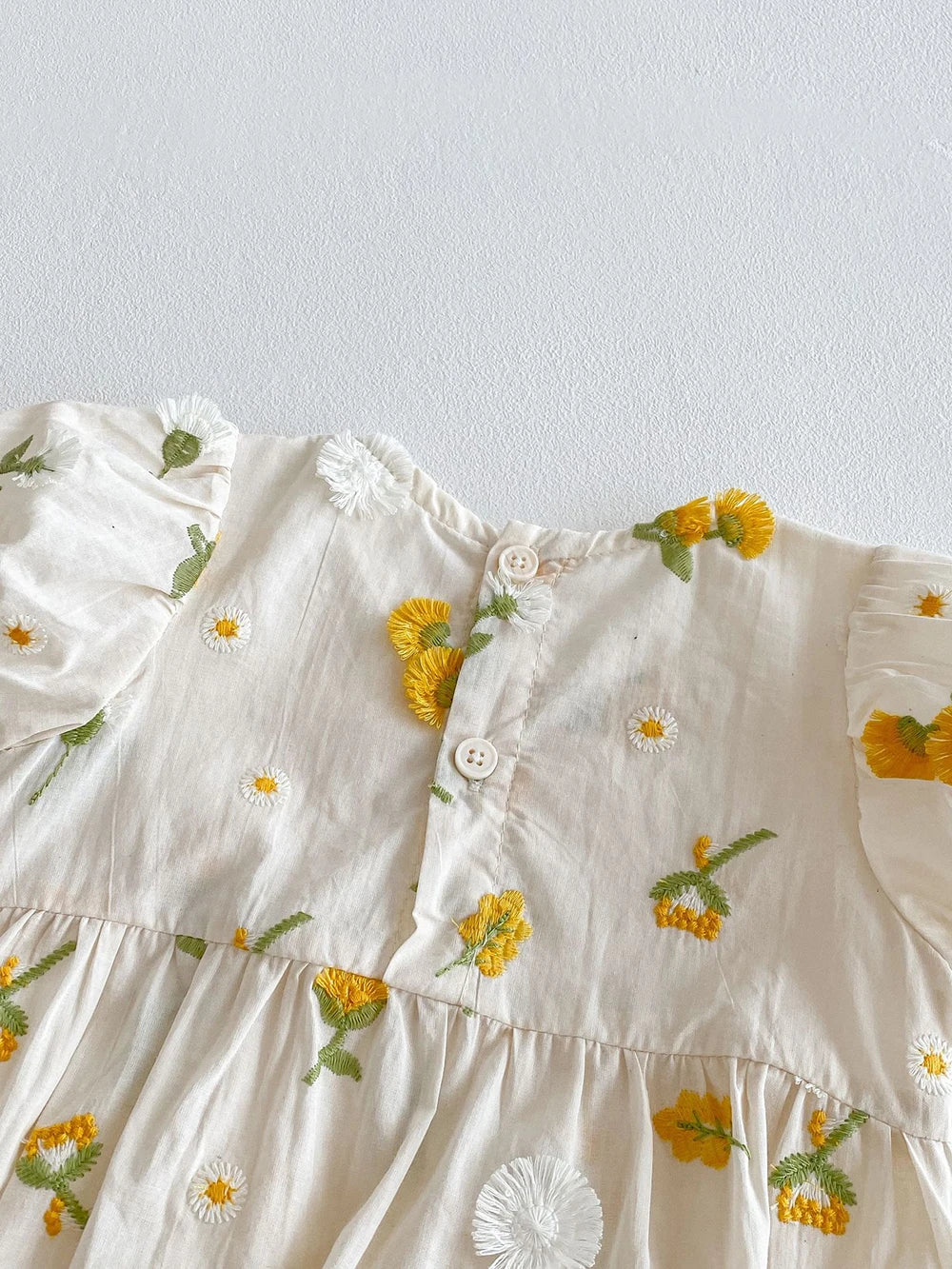 Pastoral Girls Baby Embroidered Floral Romper Short Sleeved Sunflower Infant Jumpsuit Toddler Newborn One Piece Baby Clothing