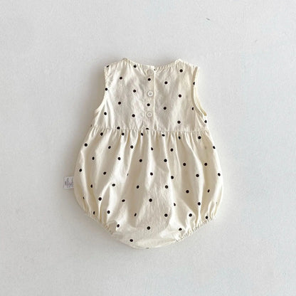New Korean Japanese Polka Dot Newborn Baby Girl Romper Sleeveless Bow Infant Outfit Bodysuit 0-24M Loose Style Baby Jumpsuit