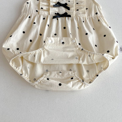 New Korean Japanese Polka Dot Newborn Baby Girl Romper Sleeveless Bow Infant Outfit Bodysuit 0-24M Loose Style Baby Jumpsuit