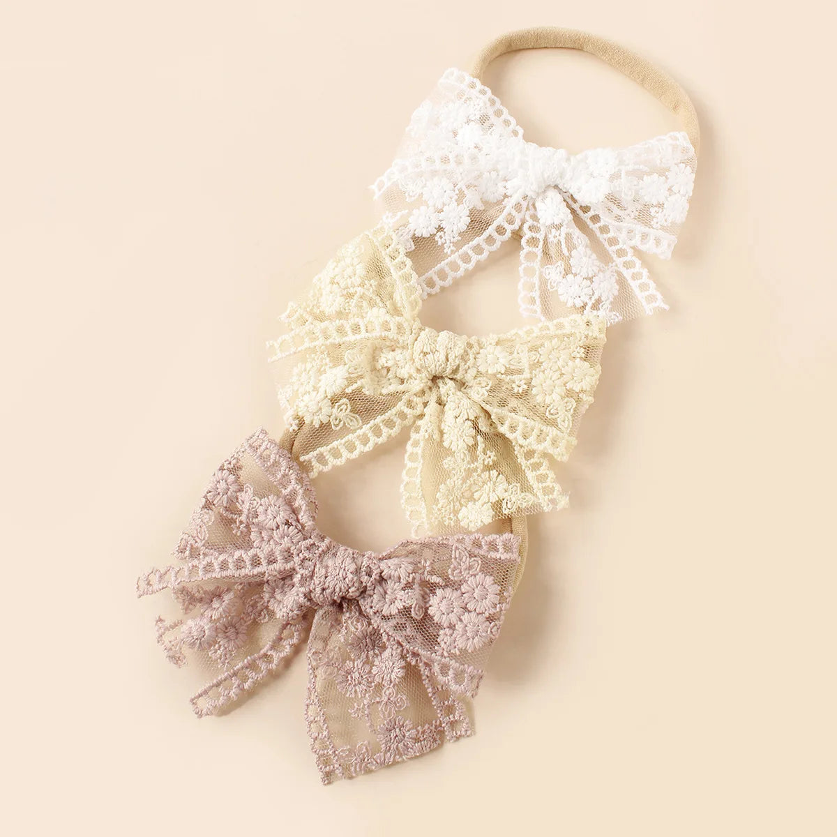 Baby Nylon Bow Headband for Girls Soft Headbands Cute Elastic Children Hairbands Embroided Flower Toddler Hair Accessories