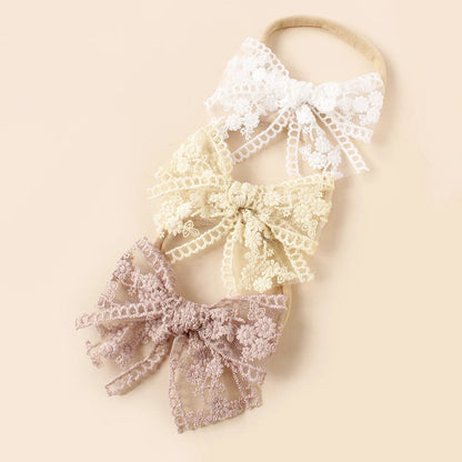 Baby Nylon Bow Headband for Girls Soft Headbands Cute Elastic Children Hairbands Embroided Flower Toddler Hair Accessories