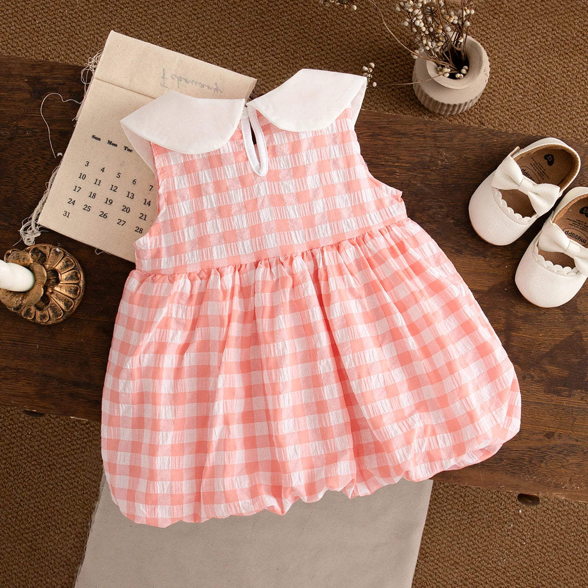 Baby Girl Dresses Summer New Sleeveless Sweet Casual Dresses For Girls Plaid Lapel Duck Embroidery Baby Clothes