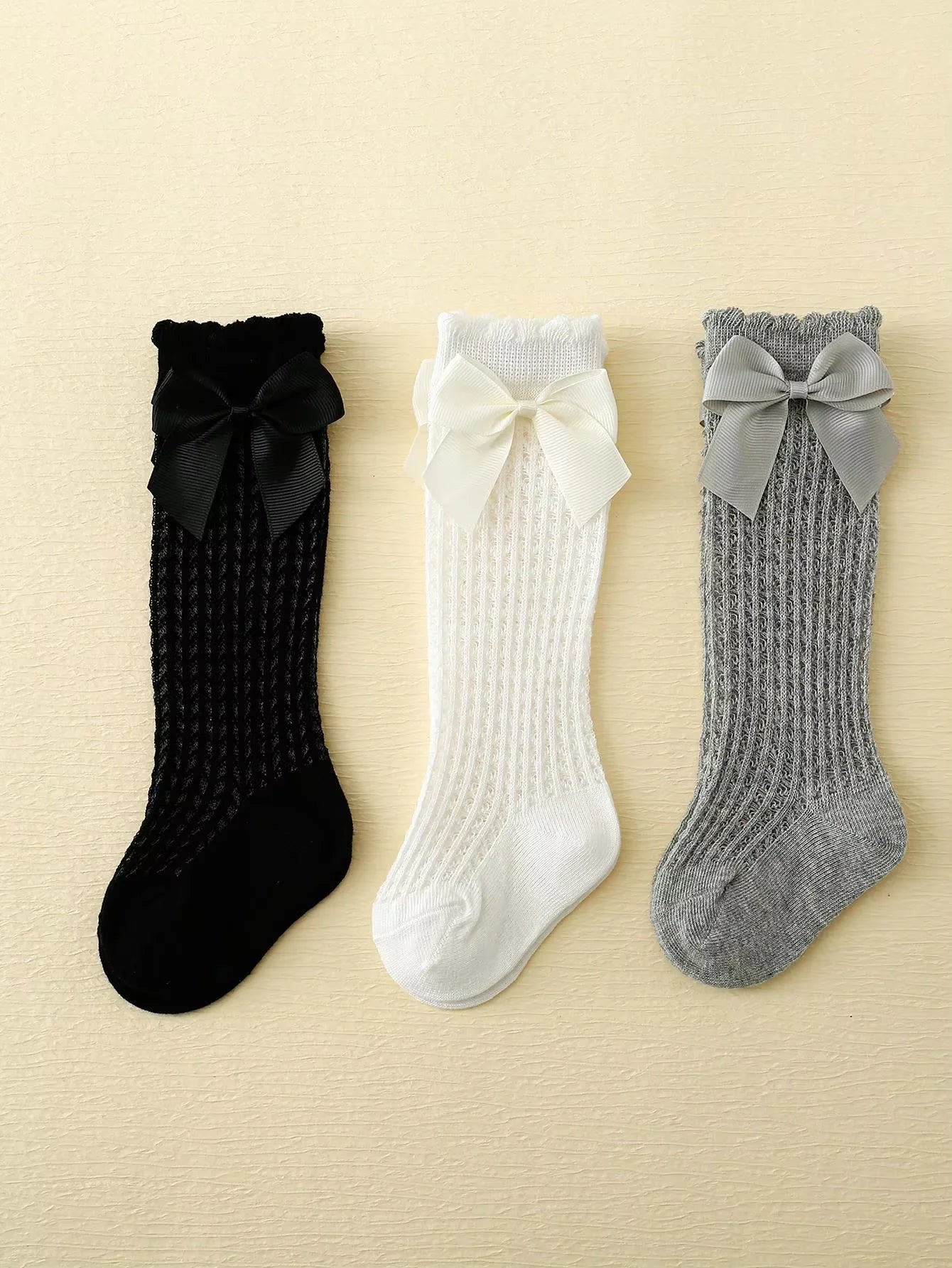 3 Pairs of Baby Girls Socks With Bownots Summer Mesh Lace Anti-Mosquito Kids Knee Socks Princess Long Socks For 0-6 Years Infant
