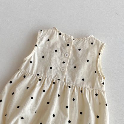 New Korean Japanese Polka Dot Newborn Baby Girl Romper Sleeveless Bow Infant Outfit Bodysuit 0-24M Loose Style Baby Jumpsuit