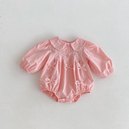 Spring and Autumn baby girl cute bow long sleeve triangle climbing suit Princess onesie crawling suit, suitable for outdoor