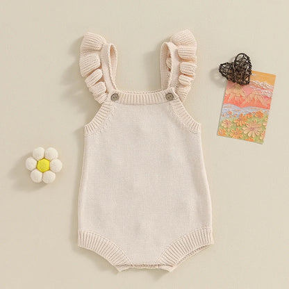 Lioraitiin Newborn Baby Girls Knitted Rompers Spring Summer Toddler Kids Ruffles Floral Embroidery Jumpsuits Playsuits Clothes