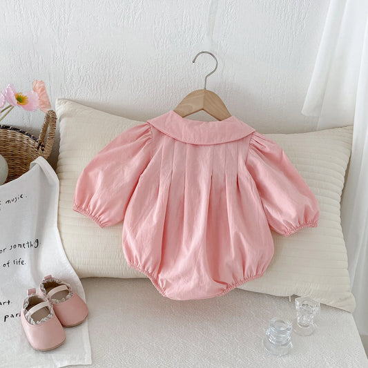 Spring and Autumn baby girl cute bow long sleeve triangle climbing suit Princess onesie crawling suit, suitable for outdoor