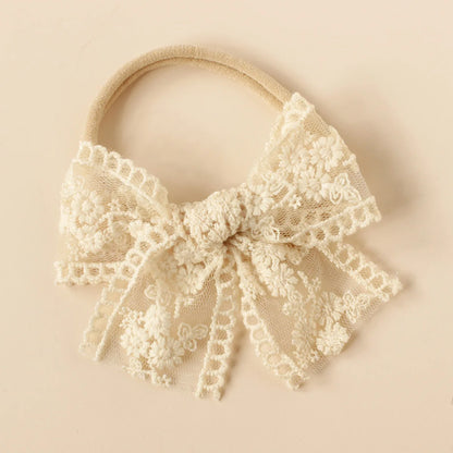 Baby Nylon Bow Headband for Girls Soft Headbands Cute Elastic Children Hairbands Embroided Flower Toddler Hair Accessories