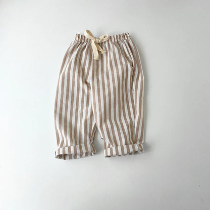 Children's Clothing Vintage Linen Cotton Stripe Pants Baby Boy Girl Casual Shorts Spring Summer Girls Loose Trousers and Shorts