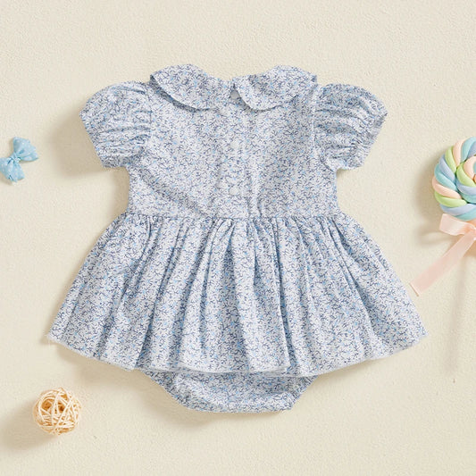 Summer Baby Girls Clothes Floral Short Sleeve Romper Dress Tutu Bodysuit Doll Collar Jumpsuit Outfit