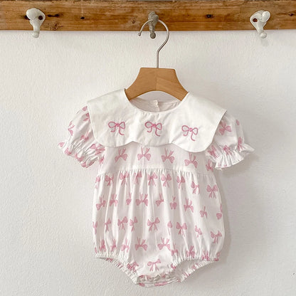Summer Cotton Baby Bodysuit Newborn Clothing Pink Princess Baby Girls Princess Bodysuit Embroidered Bow Infant Girls Bodysuits